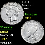 1934-s Key Date . Peace Dollar $1 Grades xf+