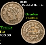 1849 . . Braided Hair Large Cent 1c Grades f details