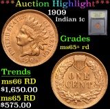 ***Auction Highlight*** 1909 . . Indian Cent 1c Graded Gem+ Unc RD By USCG (fc)