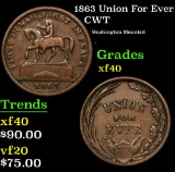 1863 Union For Ever Washington Mounted . Civil War Token 1c Grades vf++