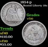 1854-p . . Seated Liberty Quarter 25c Grades vf+