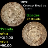 1820 Small Date . Coronet Head Large Cent 1c Grades xf details