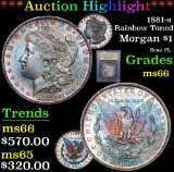 ***Auction Highlight*** 1881-s Rainbow Toned Semi PL . Morgan Dollar $1 Graded GEM+ Unc By USCG (fc)