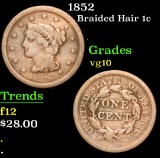 1852 . . Braided Hair Large Cent 1c Grades vg+