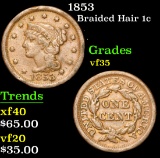 1853 . . Braided Hair Large Cent 1c Grades vf++