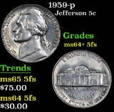 1959-p . . Jefferson Nickel 5c Grades Choice Unc+ 5fs