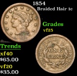 1854 . . Braided Hair Large Cent 1c Grades vf+