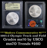 1995-d Olympic Track & Field Unc Modern Commem Dollar $1 Graded ms70, Perfection by USCG