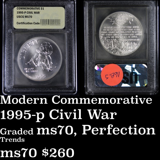 1995-p Civil War Modern Commem Dollar $1 Graded ms70, Perfection By USCG