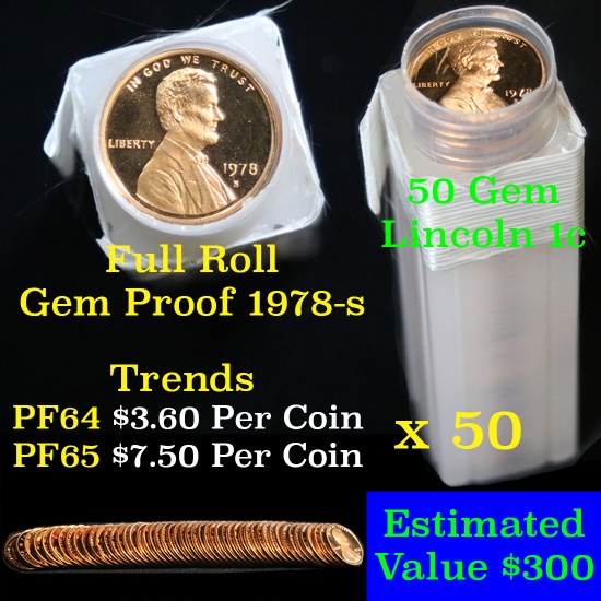 Proof 1978-s Lincoln cent 1c roll, 50 pieces (fc) . .