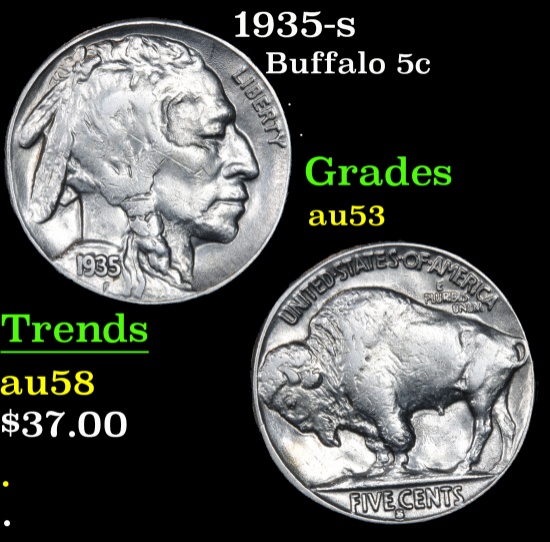 1935-s Buffalo Nickel 5c Grades Select AU