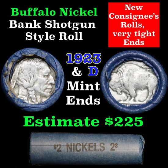 Buffalo Nickel Shotgun Roll in Old Bank Style Wrapper 1923 & d Mint Ends (fc)