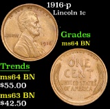 1916-p Lincoln Cent 1c Grades Choice Unc BN