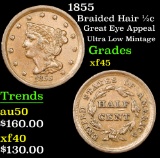1855 Braided Hair Half Cent 1/2c Grades xf+