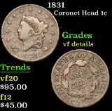1831 Coronet Head Large Cent 1c Grades vf details