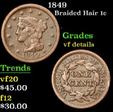1849 Braided Hair Large Cent 1c Grades vf details