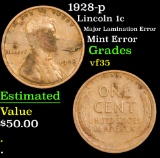 1928-p Lincoln Cent 1c Grades vf++