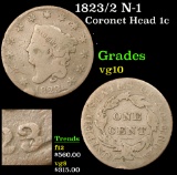 1823/2 N-1 Coronet Head Large Cent 1c Grades vg+