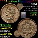 ***Auction Highlight*** 1857 Braided Hair Large Cent 1c Graded GEM+ Unc BN By USCG (fc)