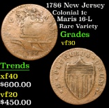 1786 New Jersey Colonial Cent 1c Grades vf++