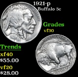 1921-p Buffalo Nickel 5c Grades vf++