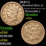 1847/1 Braided Hair Large Cent 1c Grades vf++