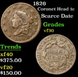 1826 Coronet Head Large Cent 1c Grades vf++