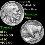1920-d Buffalo Nickel 5c Grades vf+