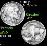 1918-p Buffalo Nickel 5c Grades vf+