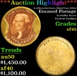 *Auction Highlight* 5c Jefferson Red Brown, Ribbed Frame (EP96a) Encased Postage 5c Grades xf+ (fc)