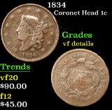 1834 Coronet Head Large Cent 1c Grades vf details