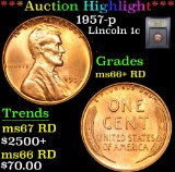 ***Auction Highlight*** 1957-p Lincoln Cent 1c Graded GEM++ RD By USCG (fc)