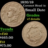 1820/19 Coronet Head Large Cent 1c Grades vf details