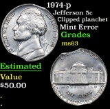 1974-p Jefferson Nickel 5c Grades Select Unc