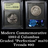 1992-d Columbus Modern Commem Half Dollar 50c Graded ms70, Perfection By USCG