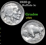 1920-p Buffalo Nickel 5c Grades vf+