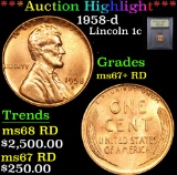 ***Auction Highlight*** 1958-d Lincoln Cent 1c Graded GEM++ RD By USCG (fc)