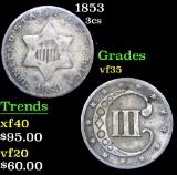1853 Three Cent Silver 3cs Grades vf++