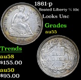 1861-p Seated Liberty Half Dime 1/2 10c Grades Choice AU