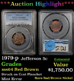 *Auction Highlight* MINT ERROR - PCGS 1979-p Jefferson 5c on Penny Blank Graded ms64 Red Brown - fc