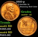 1910-p Lincoln Cent 1c Grades Choice+ Unc RD
