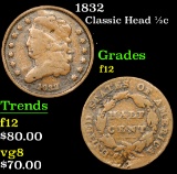 1832 Classic Head half cent 1/2c Grades f, fine