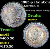 1885-p Rainbow Toned Morgan Dollar $1 Grades Choice+ Unc