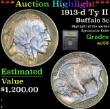 ***Auction Highlight*** 1913-d Ty II Buffalo Nickel 5c Graded Select AU By USCG (fc)