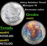 1882-p Rainbow Toned Morgan Dollar $1 Grades Choice Unc