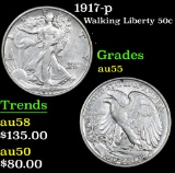 1917-p Walking Liberty Half Dollar 50c Grades Choice AU