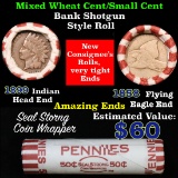 Mixed small cents 1c orig shotgun roll, 1899 Indian Cent, 1858 Flying Eagle Cent other end