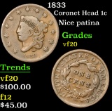 1833 Coronet Head Large Cent 1c Grades vf, very fine