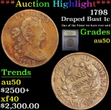 ***Auction Highlight*** 1798 Draped Bust Large Cent 1c Graded AU, Almost Unc By USCG (fc)