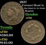 1827 Coronet Head Large Cent 1c Grades xf